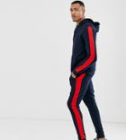 Asos Design Tall Tracksuit Hoodie/skinny Jogger With Side Stripe In Navy - Navy