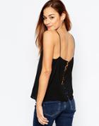 Asos Plunge Neck Cami Top With Lace Up Back - Black