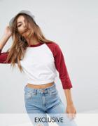 Asos Petite Cropped T-shirt With Elasticated Hem And Block Sleeves - Multi
