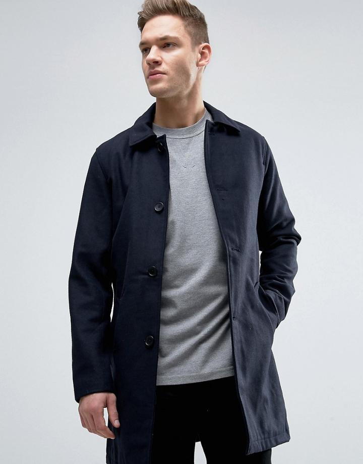 Jack & Jones Originals Wool Overcoat - Navy