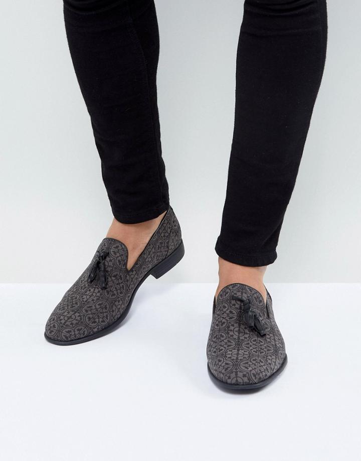 Asos Tassel Loafer In Gray And Black Print - Gray