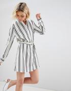 Unique 21 White And Black Stripe Shirt Dress - Multi