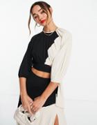 Asos Design Textured Color Block Top With Cut Out Waist And Tie-multi