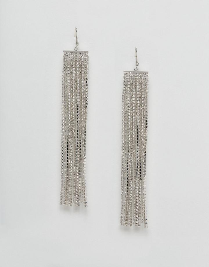 Asos Stone Set Chain Fringe Earrings - Silver