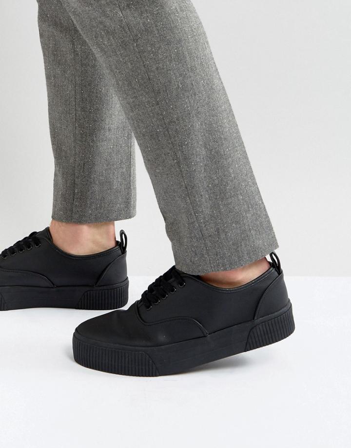 Asos Lace Up Sneakers In Black With Chunky Sole - Black