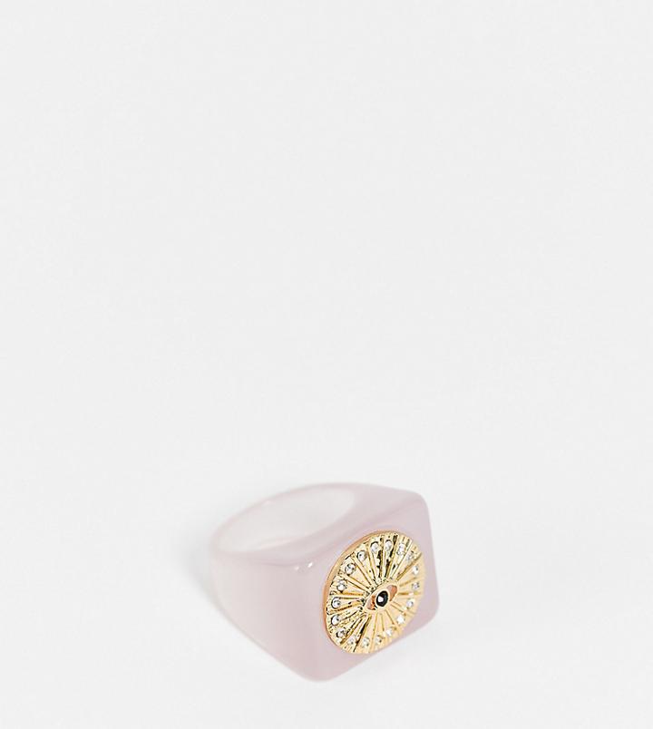 Designb Curve Chunky Ring With Eye Charm In Moonstone Resin-pink