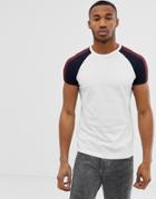 Bershka Raglan T-shirt In White With Stripes - White