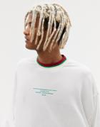 Asos Design Oversized Long Sleeve T-shirt With Small Text Print And Tipped Rib - White