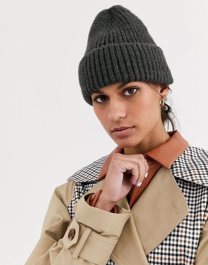 Asos Design Fluffy Fisherman Beanie In Gray