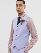 Asos Design Wedding Skinny Suit Vest In Lilac Cross Hatch - Purple