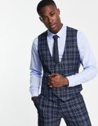 Asos Design Wedding Slim Suit Vest In Navy Plaid-red