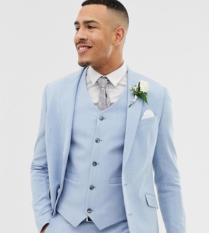 Asos Design Tall Wedding Skinny Suit Jacket In Blue Cross Hatch - Blue