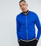 Asos Design Tall Jersey Track Jacket In Bright Blue With Contrast Tipping - Blue