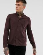 Religion Slim Fit Jersey Shirt With Grandad Collar In Burgundy - Red