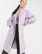 Helene Berman Volume Sleeve Long Wool Blend Coat In Lilac-purple
