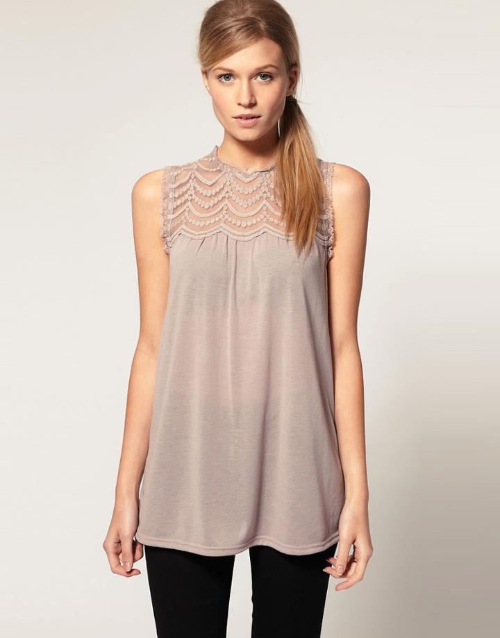 Asos Lace Panel Shell - Black