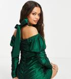 Collective The Label Petite Exclusive Bow Back Mini Dress In Emerald Green