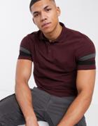 Asos Design Organic Skinny Polo Shirt With Contrast Sleeve Stripes-red
