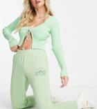 Noisy May Petite Sweatpants With Colligiate Graphic In Green - Part Of A Set