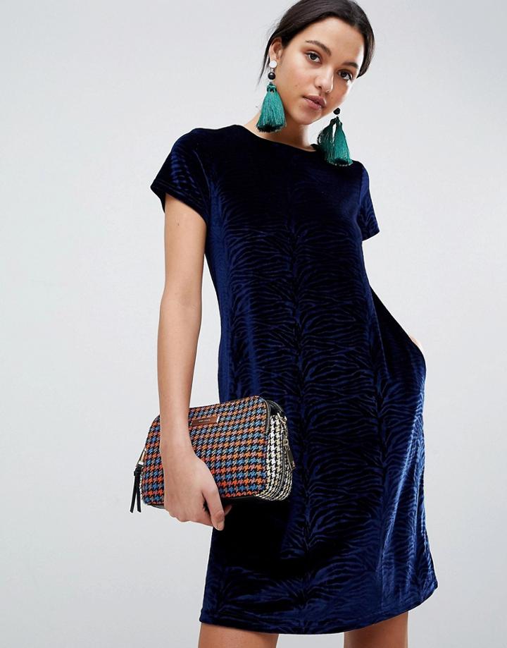 Traffic People Short Sleeve Velvet T-shirt Dress - Navy