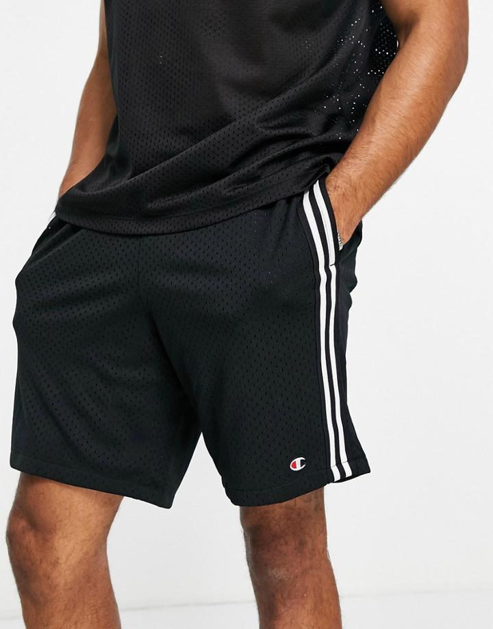 Champion Small Logo Woven Mesh Shorts In Black