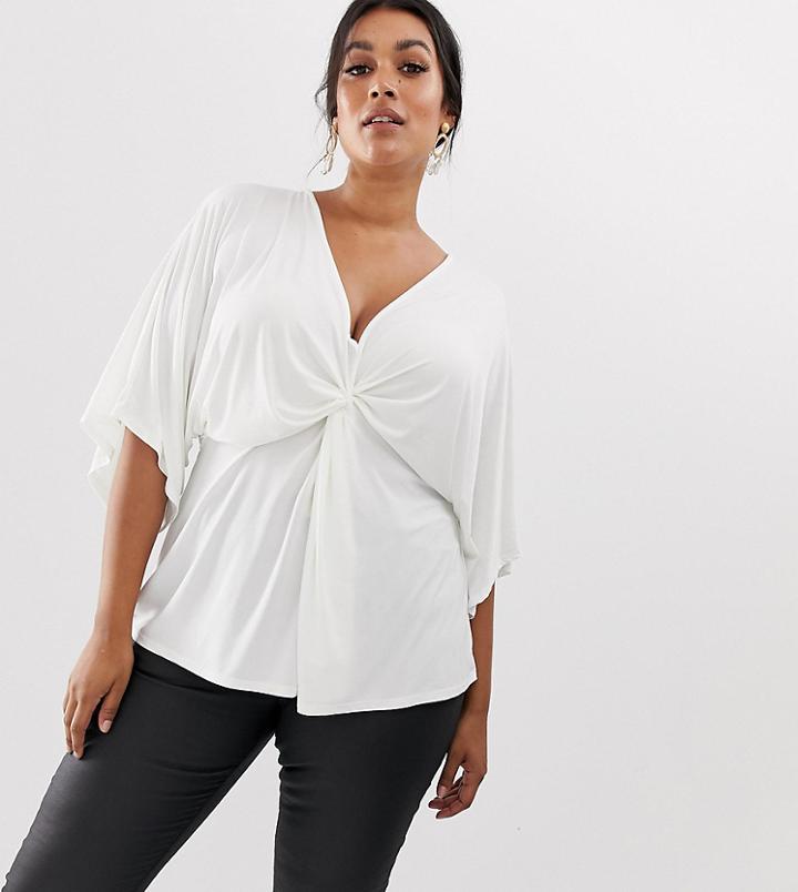 Outrageous Fortune Plus Knot Front Jersey Top In Cream