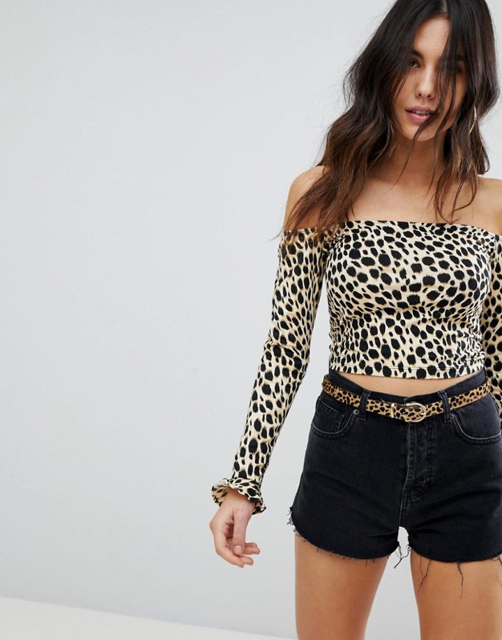 Motel Off Shoulder Top In Cheetah Print - Multi