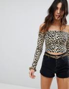 Motel Off Shoulder Top In Cheetah Print - Multi