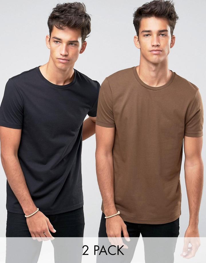 Asos 2 Pack T-shirt In Black/brown - Multi