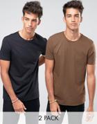 Asos 2 Pack T-shirt In Black/brown - Multi