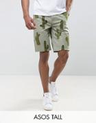 Asos Tall Slim Chino Shorts In Cactus Print - Green