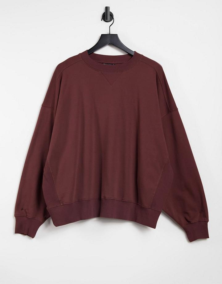 Asos Design Super Oversized Cocoon Sweatshirt With Panel Detail In Mocha-brown
