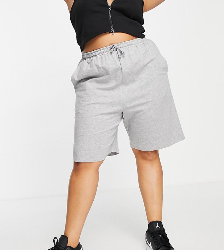 Asos Design Curve Organic Cotton 90s Mid-rise Sweat Shorts In Longer Length In Gray