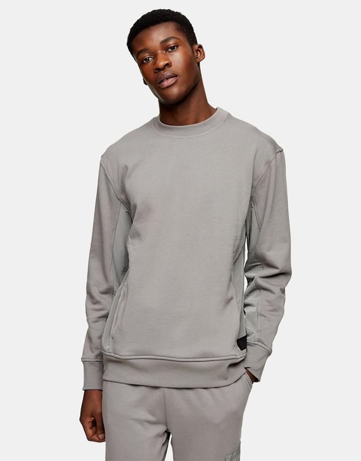 Topman Ltd Panel Sweatshirt In Charcoal Gray-grey