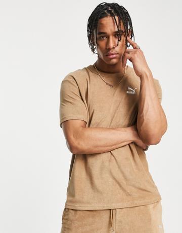 Puma Classics Towelling T-shirt In Tan Brown