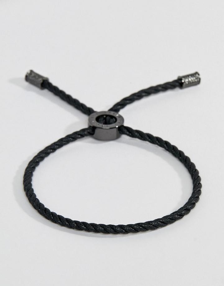 Ted Baker Waxed Cotton Slider Bracelet In Black - Black