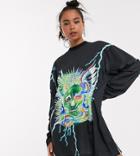 Collusion Skull And Lightning Long Sleeve T Shirt Dress-multi