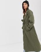 Weekday Lightweight Trench In Khaki Green