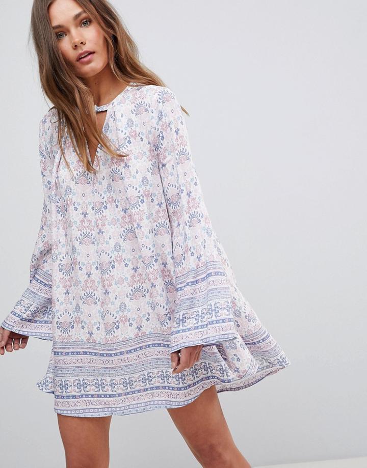 En Creme Long Sleeve Floral Dress With Front Keyhole - Pink