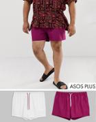 Asos Design Plus Swim Shorts In Purple & White Short Length Save-multi