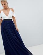 Rare Lace Top Contrast Skirt Maxi Dress - Navy