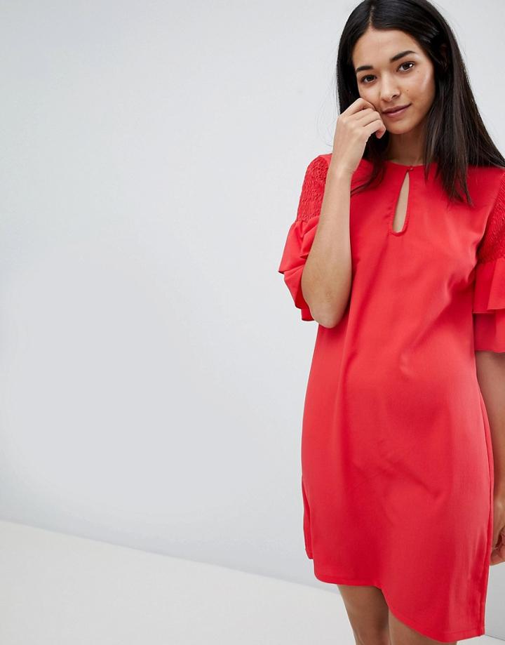 Vila Keyhole Dress With Tiered Sleeve - Pink