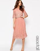 Asos Tall Premium Midi Embroidered Dress - Pink