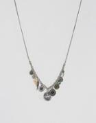 Asos Necklace In Burnished Silver With Mixed Pendants - Multi