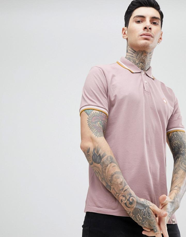 Pretty Green Slim Fit Baseline Twin Tipped Logo Polo In Light Pink - Pink