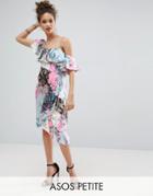 Asos Petite Ruffle Shoulder Mixed Print Floral Dress - Multi