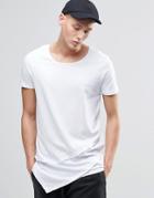 Asos Super Longline T-shirt With Layered Pointed Hem And Raw Edges - White