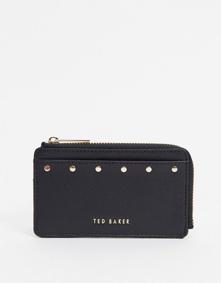 Ted Baker Kaittie Studded Zipped Leather Card Holder In Taupe-neutral