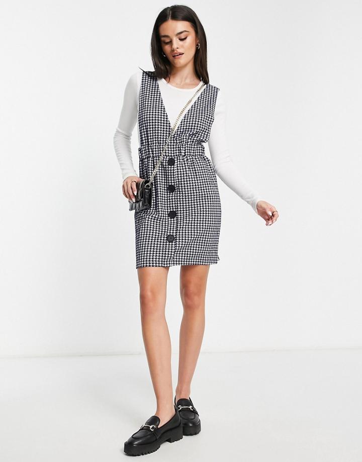 Vero Moda Frsh Pinafore Mini Dress In Navy Check