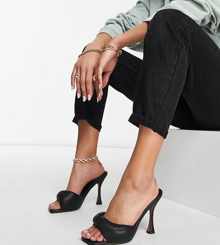 Asos Design Wide Fit Niki Padded Twist High Heeled Mules In Black